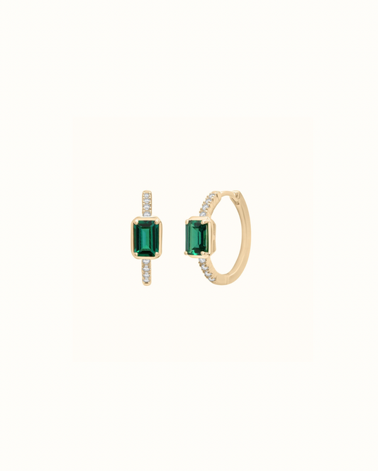 Emerald and DiamondProng Hoops