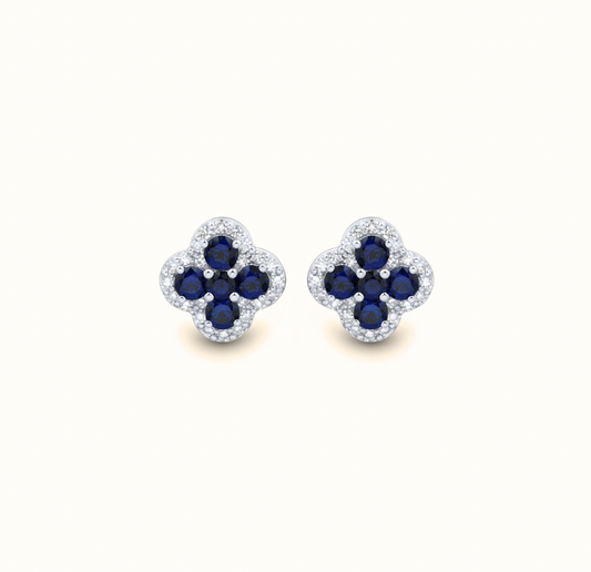 Blue Sapphire and Diamond Clover Stud Earrings